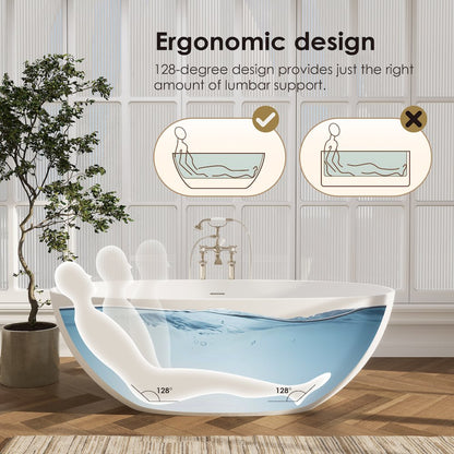 65" x 30" Solid Surface Soaking Bathtub and Integrated Overflow