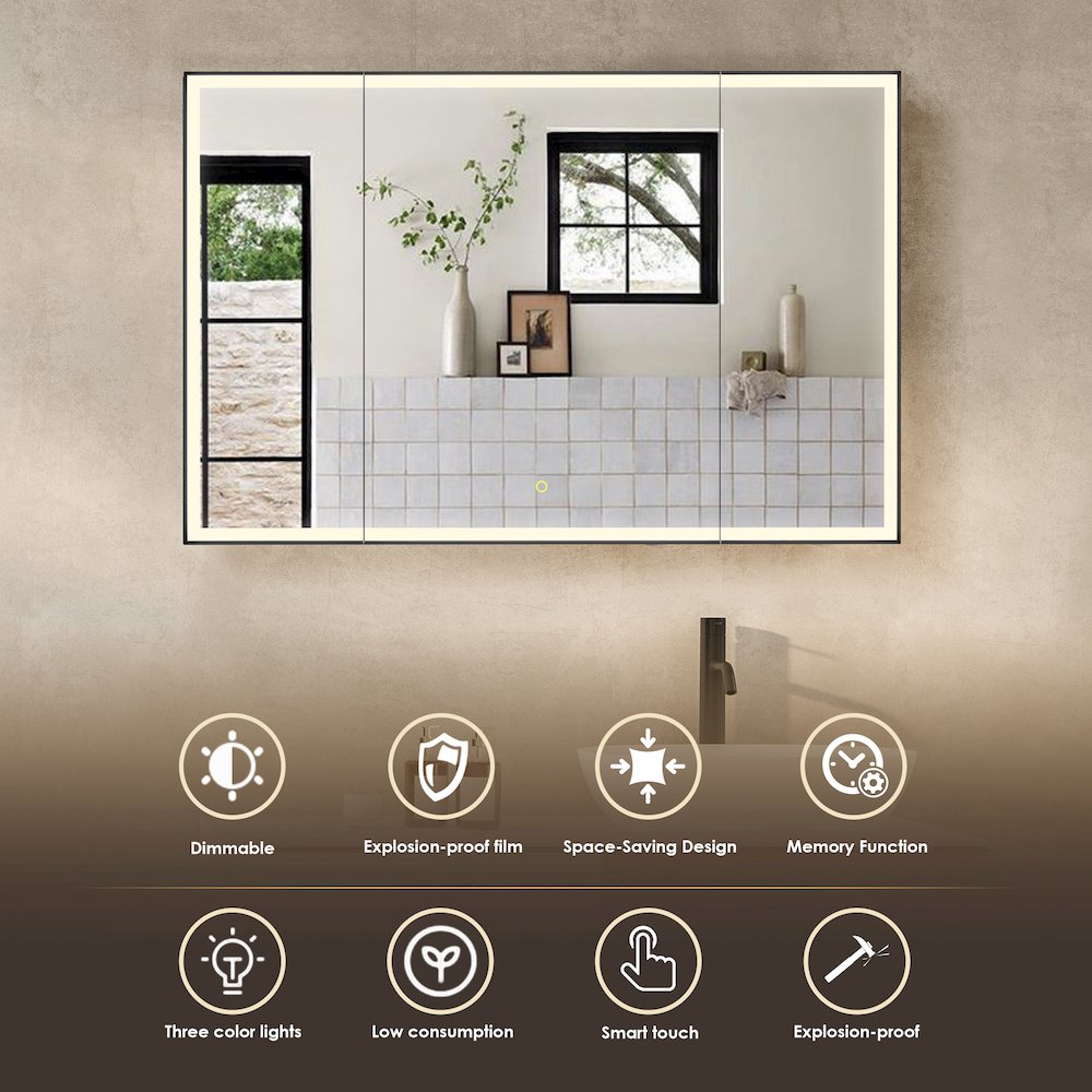 48"x32" Rectangular Bathroom Black Aluminum Mirror Medicine Cabinet