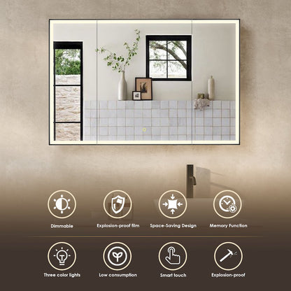 48"x32" Rectangular Bathroom Black Aluminum Mirror Medicine Cabinet
