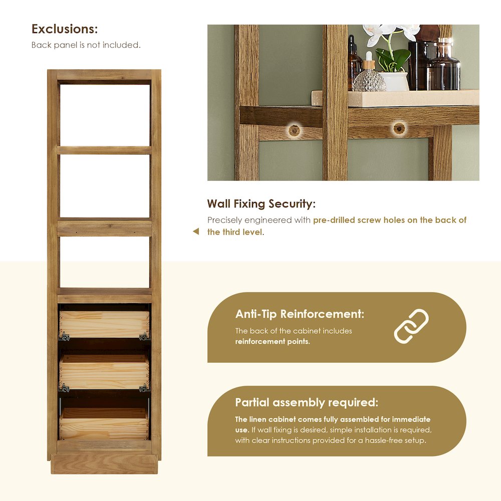 Navan 20" Freestanding Linen Cabinet in Weathered Brown