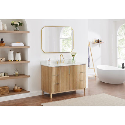 48"x30" Octagon Aluminum Framed in Brushed Gold Modern Bathroom Wall Mirror
