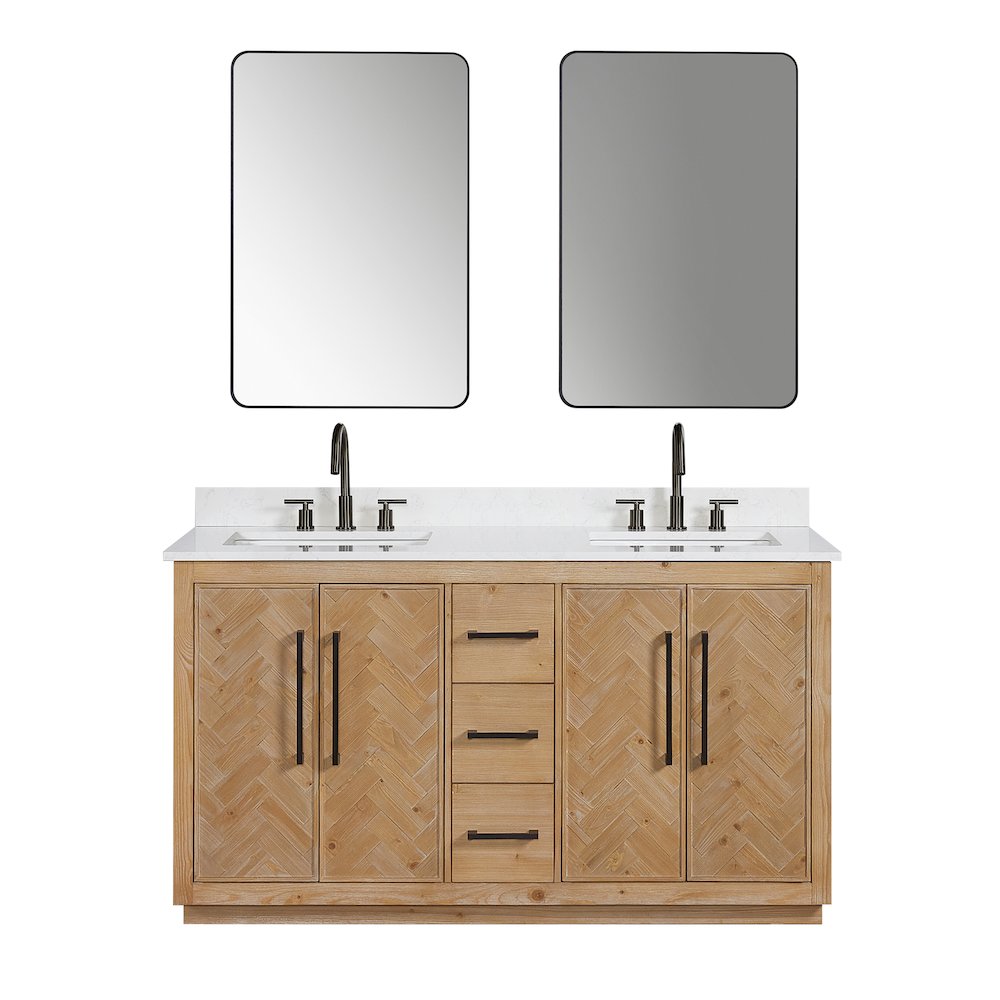 60" Double Bathroom Vanity with Grain White Engineered Stone Countertop