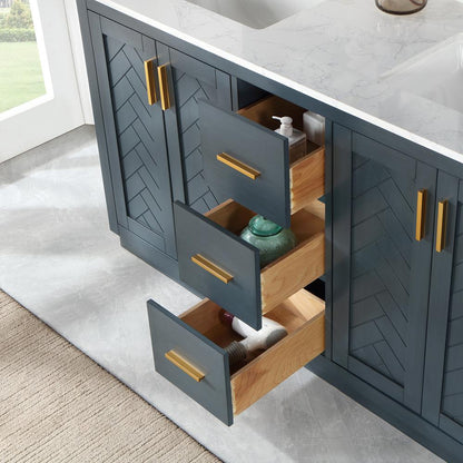 60" Double Bathroom Vanity Set in Classic Blue with Mirror
