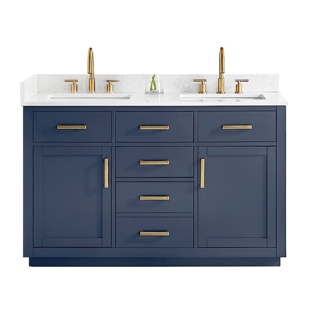 54" Double Bathroom Vanity in Royal Blue with Grain White