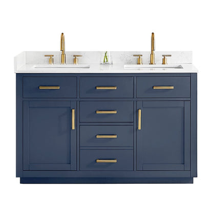 54" Double Bathroom Vanity in Royal Blue with Grain White