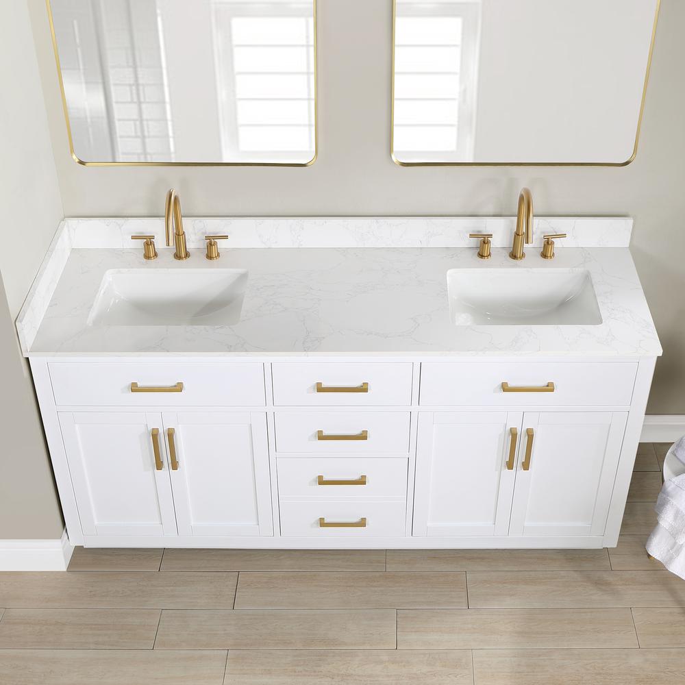 72" Double Bathroom Vanity in White with Mirror