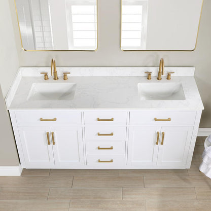 72" Double Bathroom Vanity in White with Mirror
