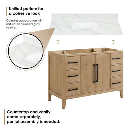 Single Bathroom Vanity in Weathered Fir with Stone Countertop with Mirror