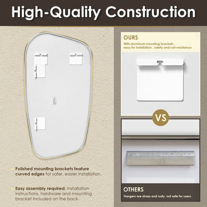 26"x48" Novelty Aluminum Framed in Brushed Gold Modern Bathroom Wall Mirror