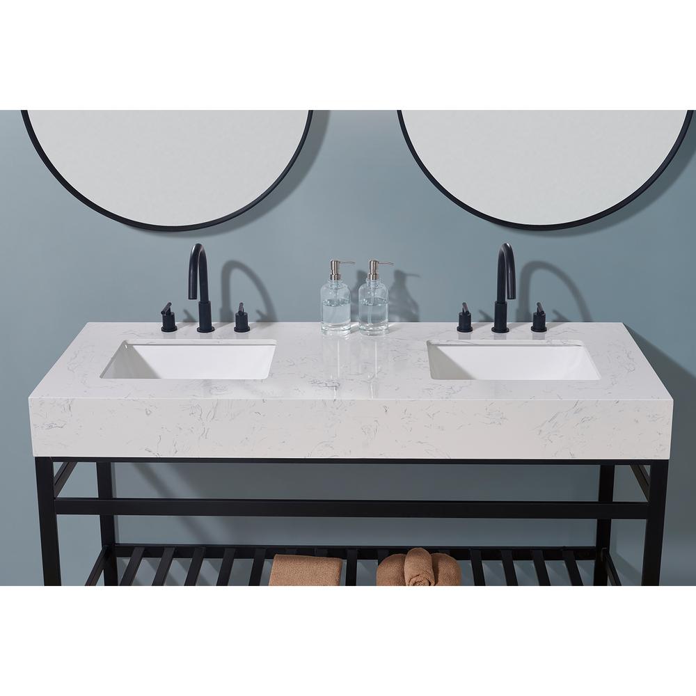 60. in Composite Stone Vanity Top in Aosta White Apron with White Sink