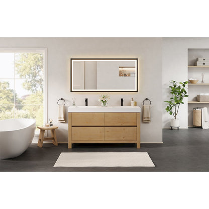 60" Double Bathroom Vanity in with White Artificial Stone Integrated Sink