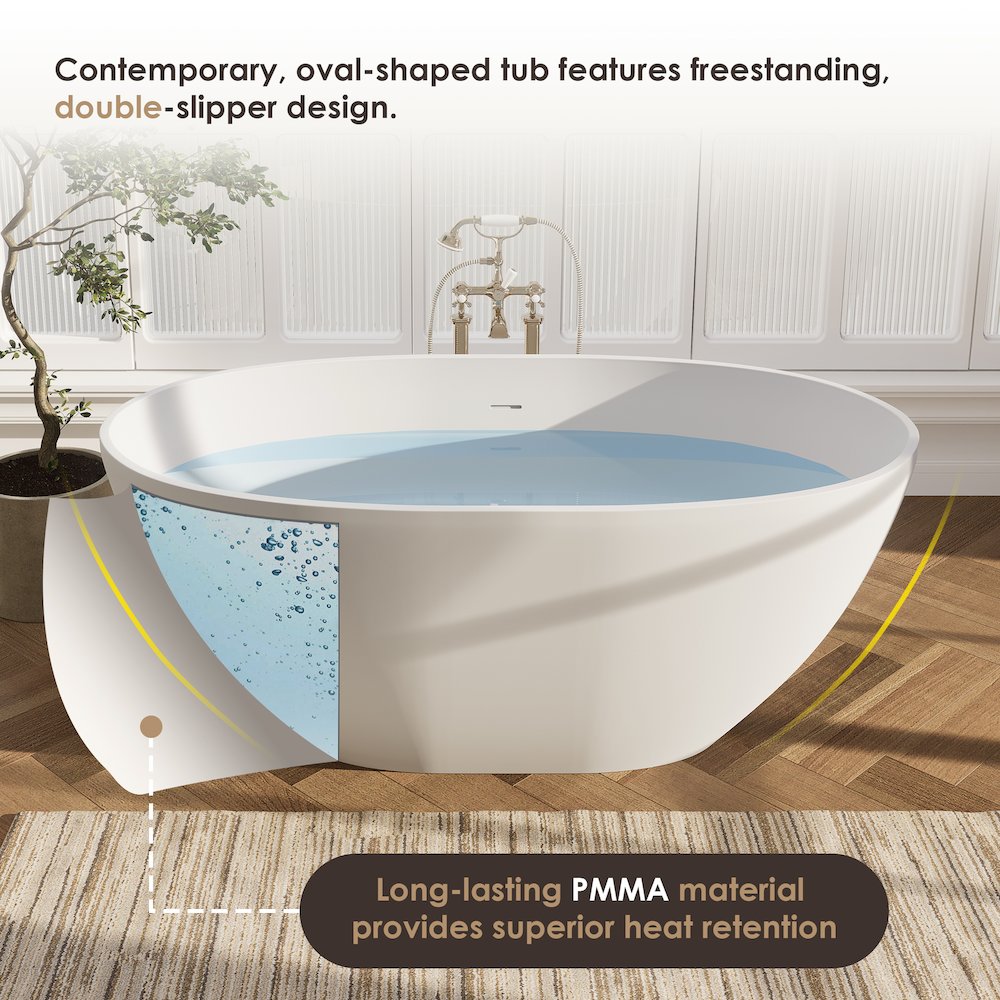 55" x 30" Solid Surface Soaking Bathtub and Integrated Overflow