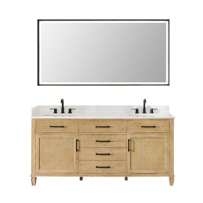 72" Double Bathroom Vanity in with Grain White Engineered Stone Countertop