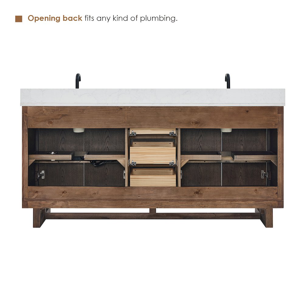 72" Double Bathroom Vanity in Brown Brushed Oak with Grain White