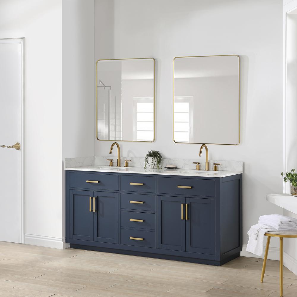 72" Double Bathroom Vanity in Royal Blue with Mirror