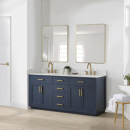 72" Double Bathroom Vanity in Royal Blue with Mirror