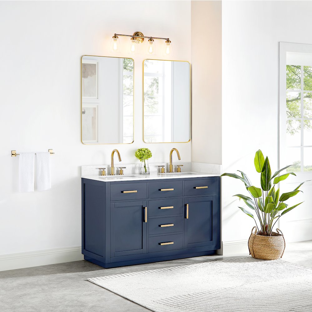 54" Double Bathroom Vanity in Royal Blue with Grain White
