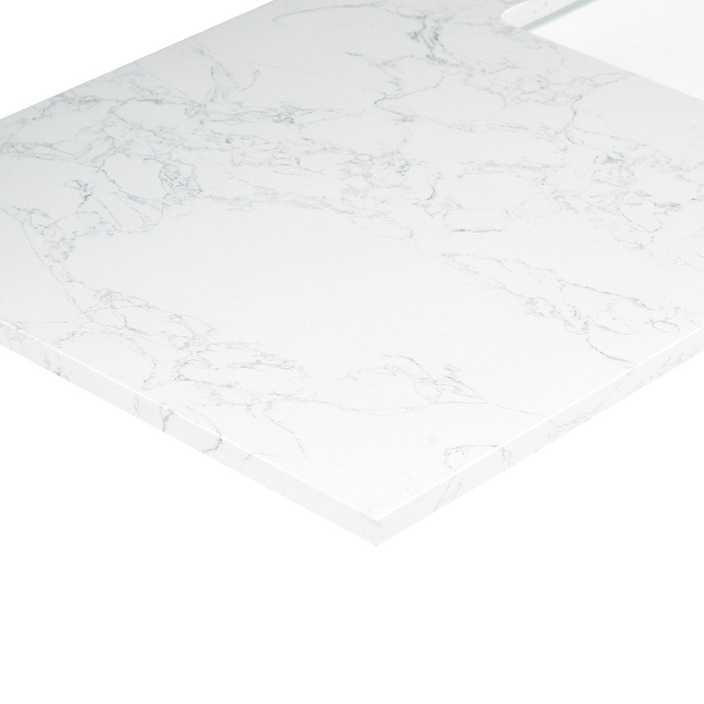 Ceres 84. in Engineered Stone Vanity Top in Grain White with Double White Sink