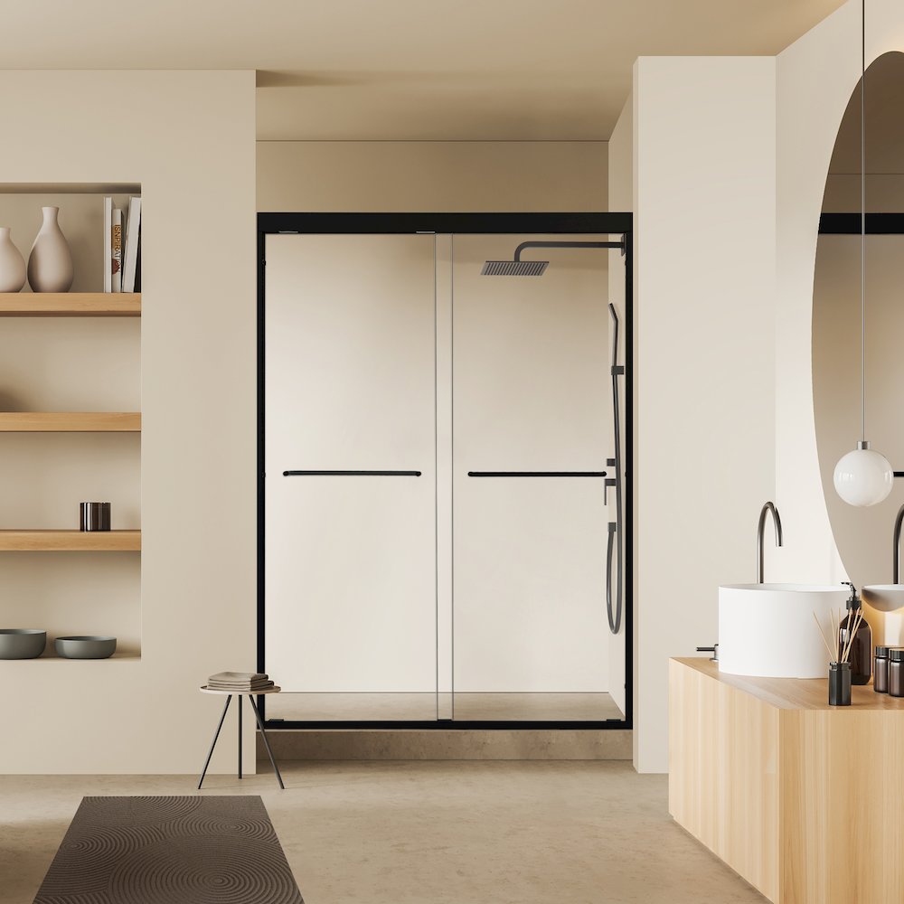 Framed Shower Door in Matte Black with Clear Glass