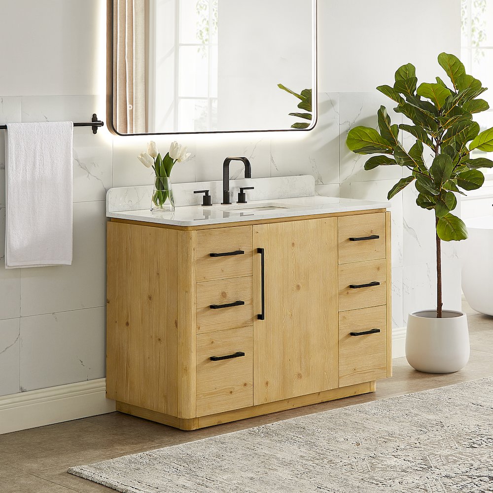 48" Single Bathroom Vanity in Nature Brown with Grain White