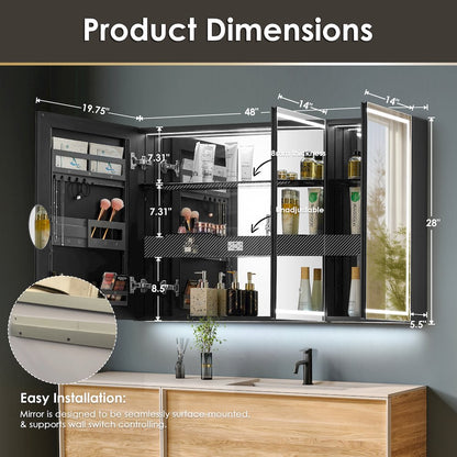 48"x28" Rectangular Frameless Surface-Mount Medicine Cabinet