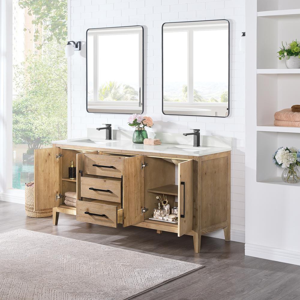 Double Bathroom Vanity in Weathered Fir with Stone Countertop with Mirror