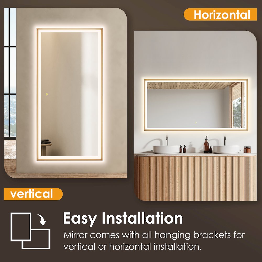 60"x30" Rectangular Wall Mirror in Brushed Gold Aluminum Framed