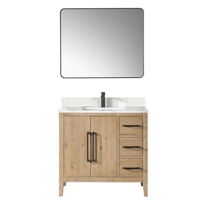 Single Bathroom Vanity in Weathered Fir with Stone Countertop with Mirror