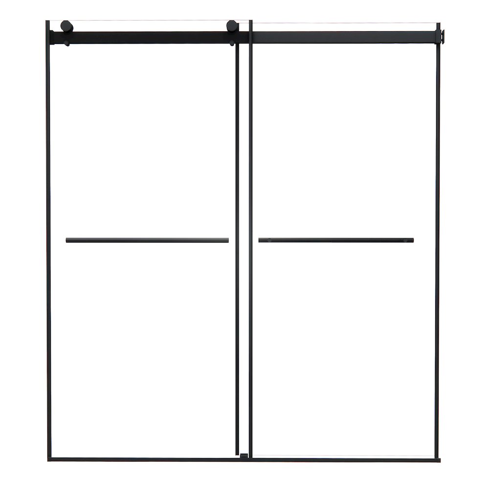 Frameless Exposed Roller Shower Door in Matte Black with Clear Glass