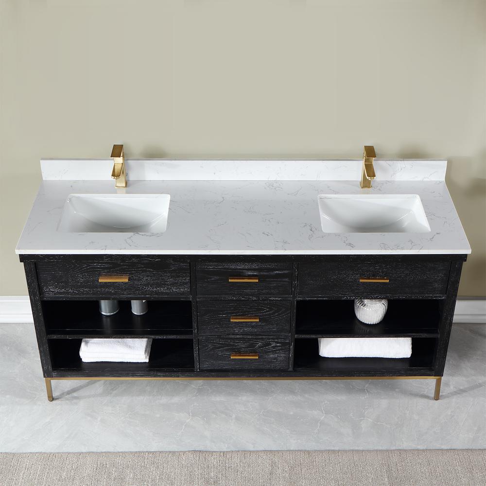 72" Double Bathroom Vanity Set in Black Oak without Mirror