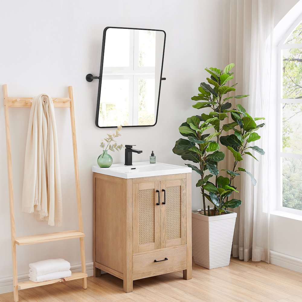 24x32'' Aluminum Framed in Matte Black Modern Bathroom Pivot Wall Mirror