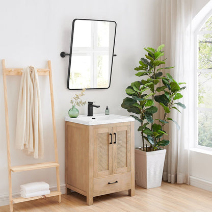 24x32'' Aluminum Framed in Matte Black Modern Bathroom Pivot Wall Mirror