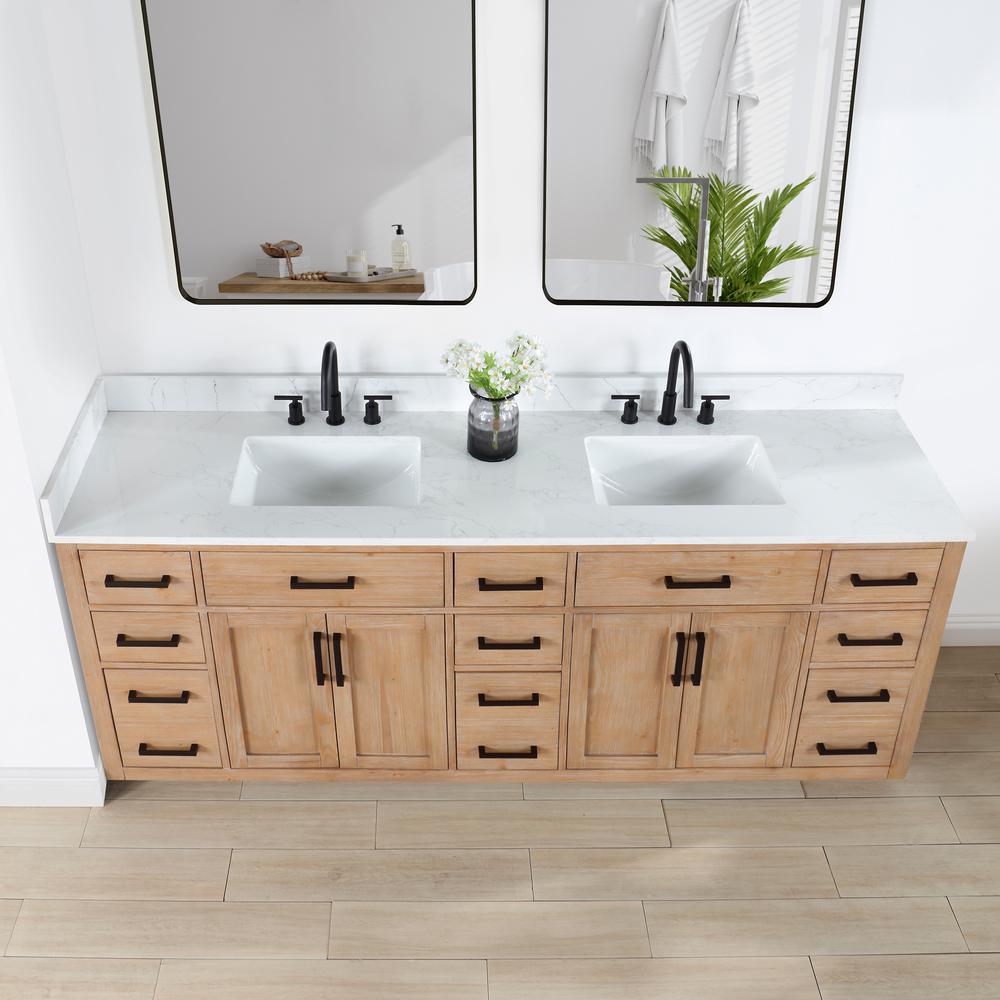 84" Double Bathroom Vanity in Light Brown with Mirror