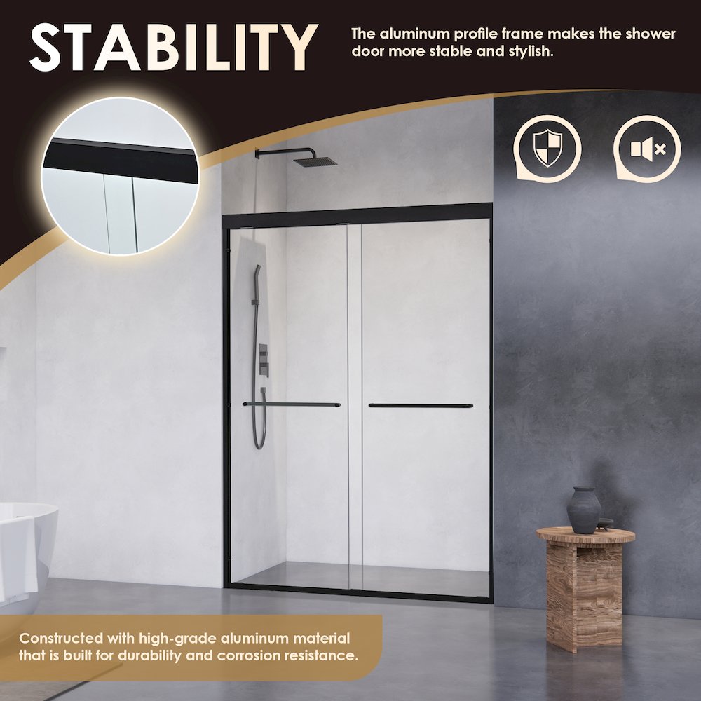Framed Shower Door in Matte Black with Clear Glass