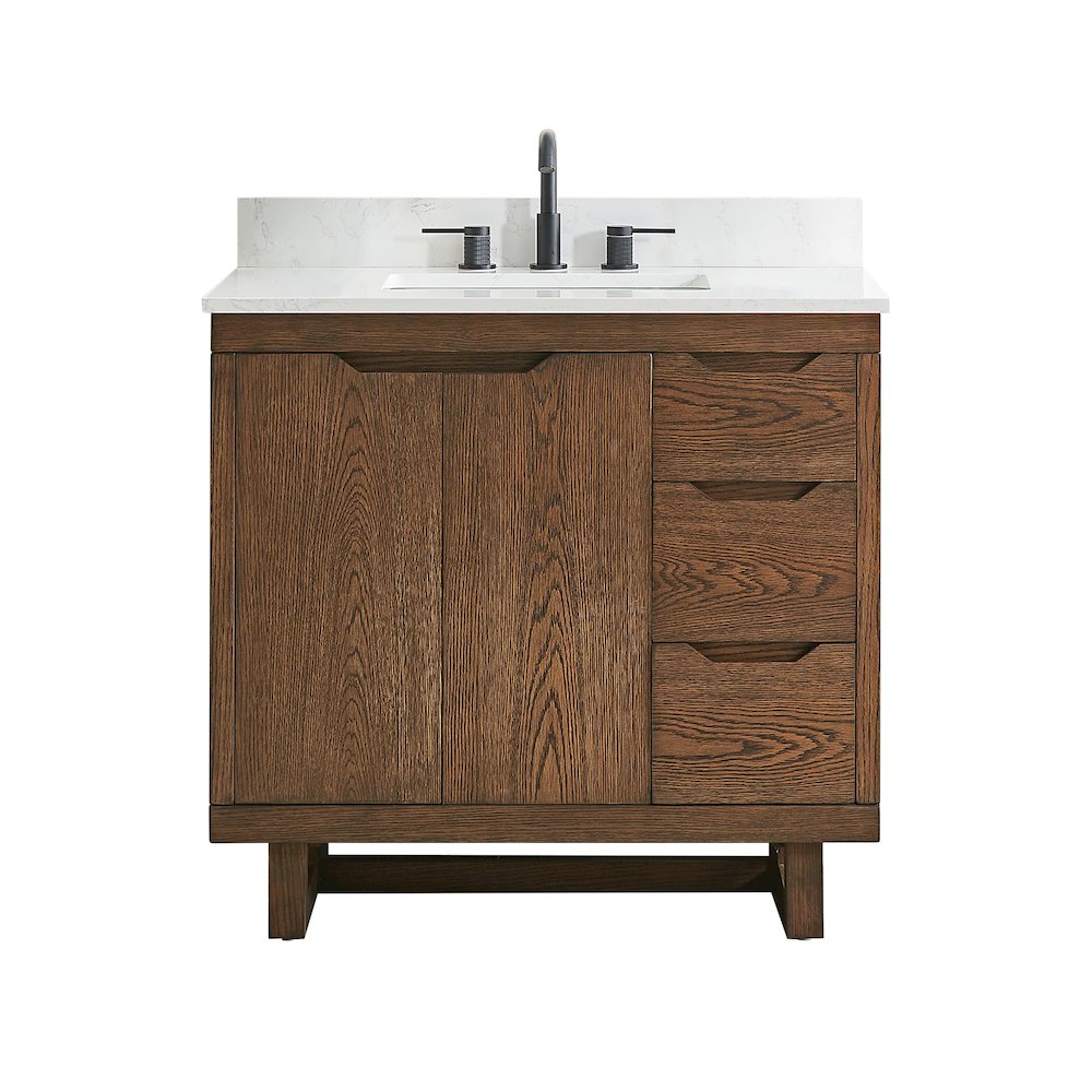 36" Single Bathroom Vanity in Brown Brushed Oak with Grain White