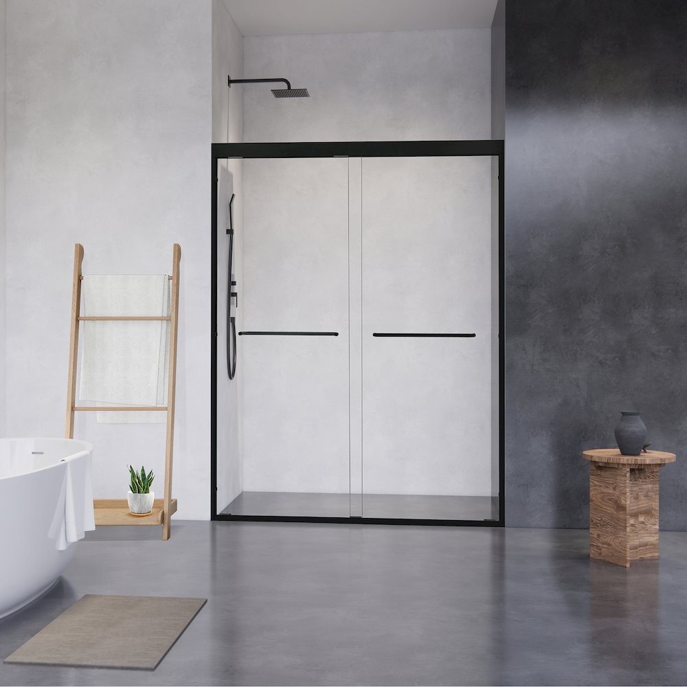 Framed Shower Door in Matte Black with Clear Glass