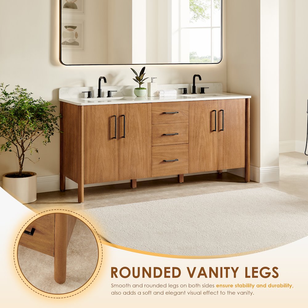 72" Double Bathroom Vanity in Mango Brown with Grain White