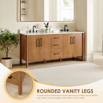 72" Double Bathroom Vanity in Mango Brown with Grain White