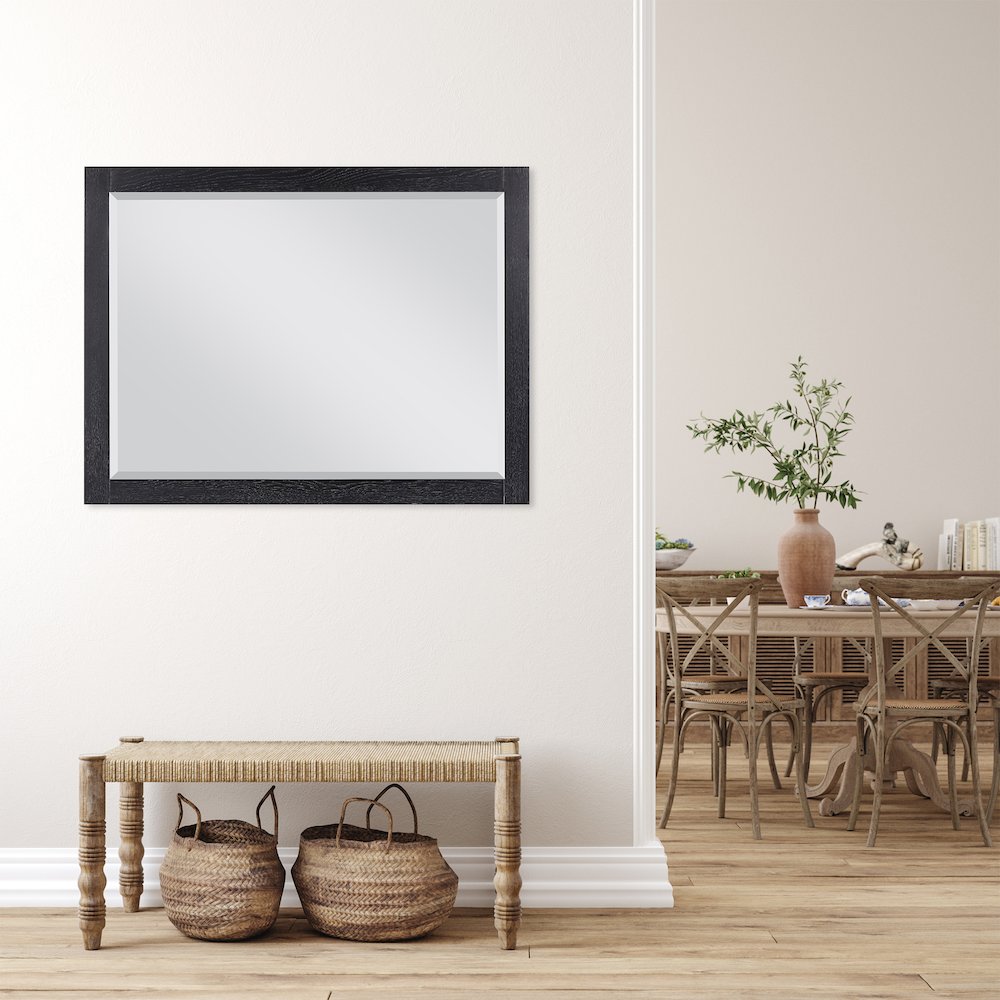 48" Rectangular Bathroom Wood Framed Wall Mirror in Black Oak