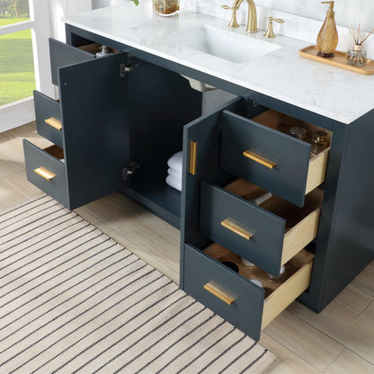 60" Single Bathroom Vanity Set in Classic Blue with Mirror