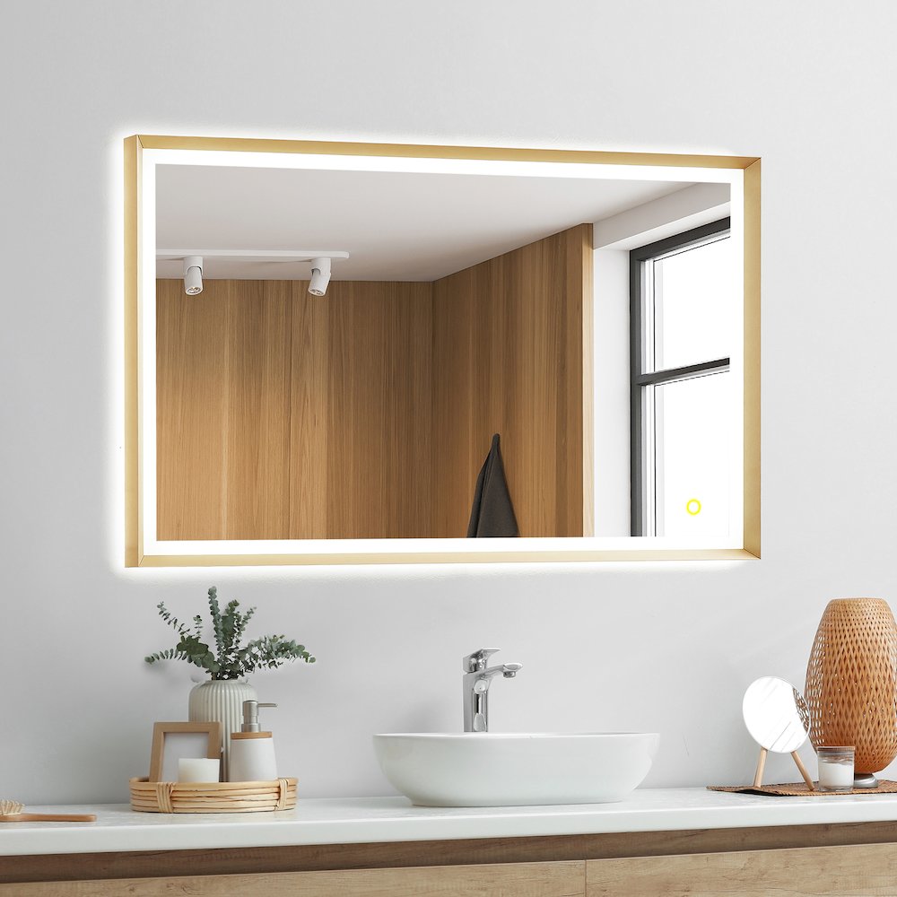 48"x30" Rectangular Wall Mirror in Brushed Gold Aluminum Framed