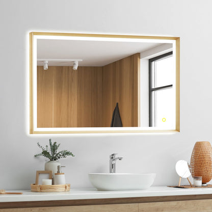 48"x30" Rectangular Wall Mirror in Brushed Gold Aluminum Framed