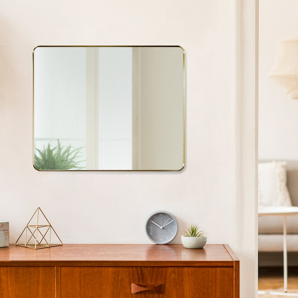 Nettuno 36" Rectangle Bathroom/Vanity Brushed Gold Aluminum Framed Wall Mirror