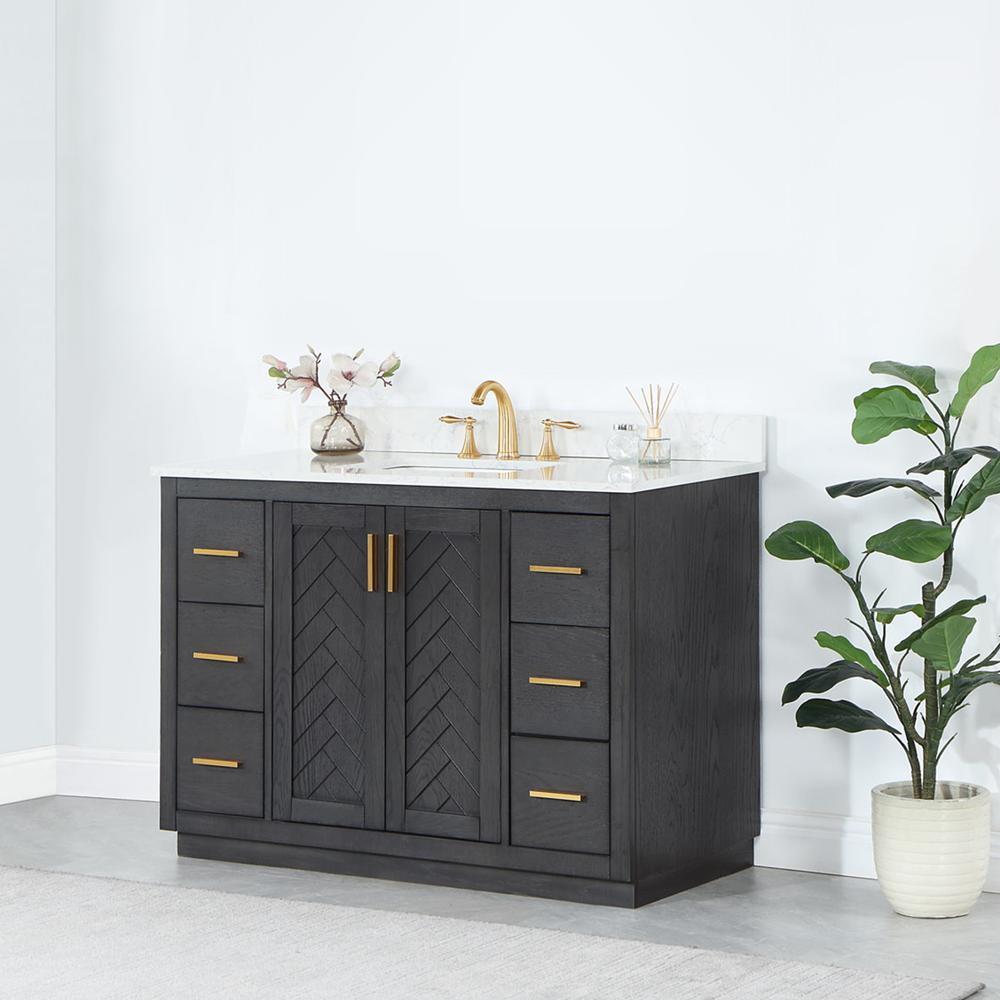 48" Single Bathroom Vanity Set in Brown Oak without Mirror