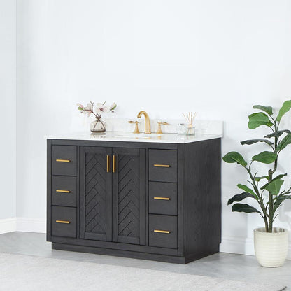 48" Single Bathroom Vanity Set in Brown Oak without Mirror