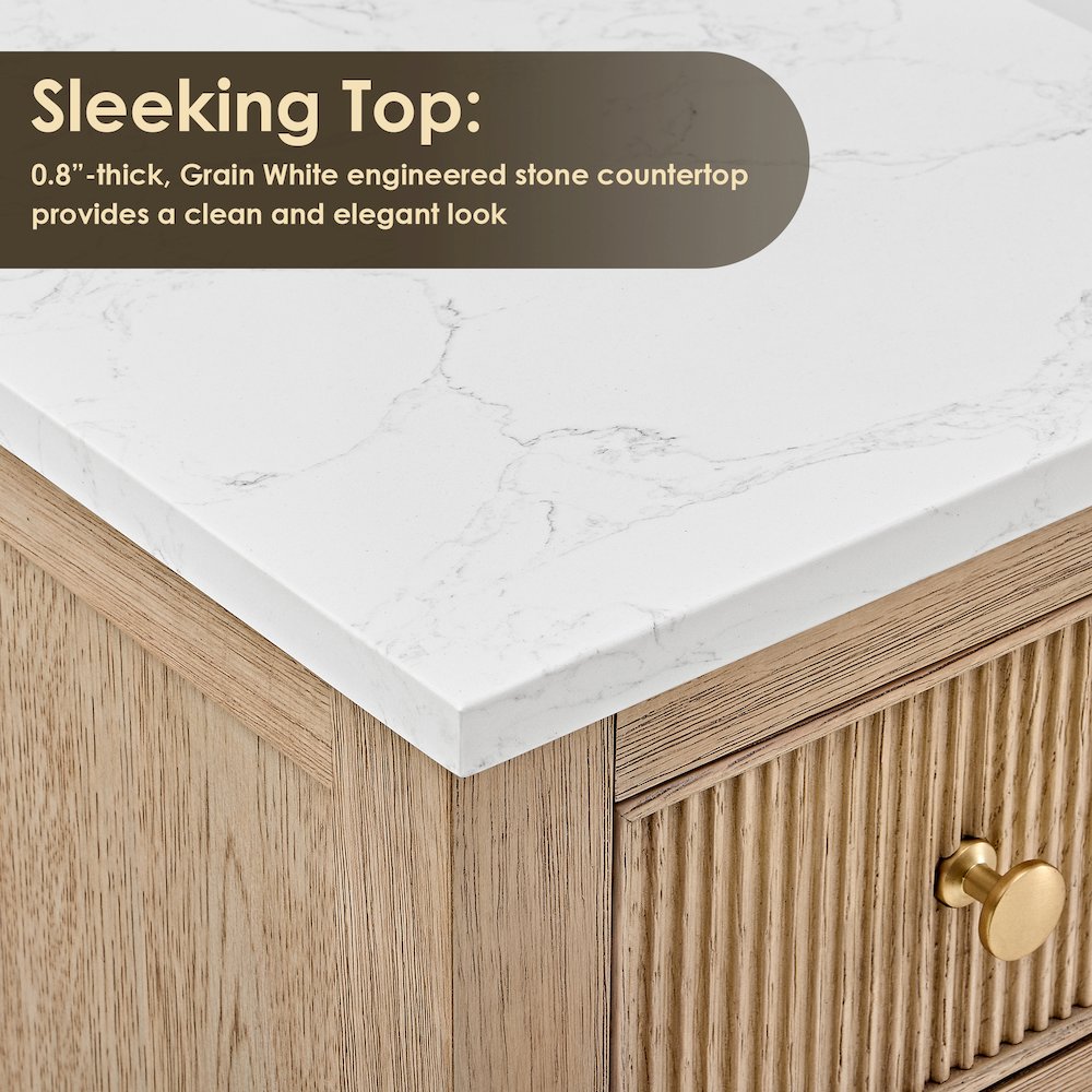 Single Bathroom Vanity in Nature Oak Grain White Engineered Stone Countertop