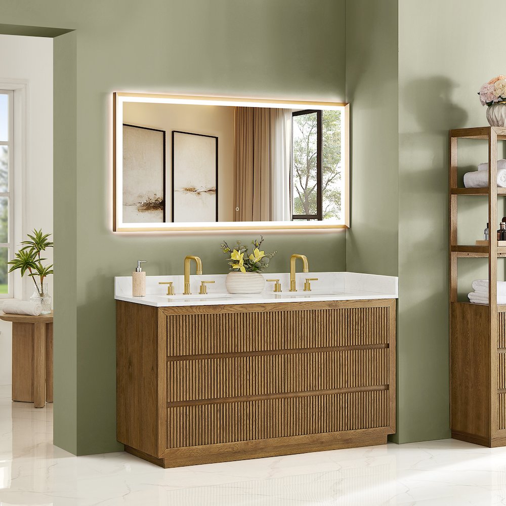 Navan 60" Double Bathroom Vanity in Weathered Brown