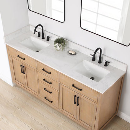 72" Double Bathroom Vanity in Light Brown with Mirror