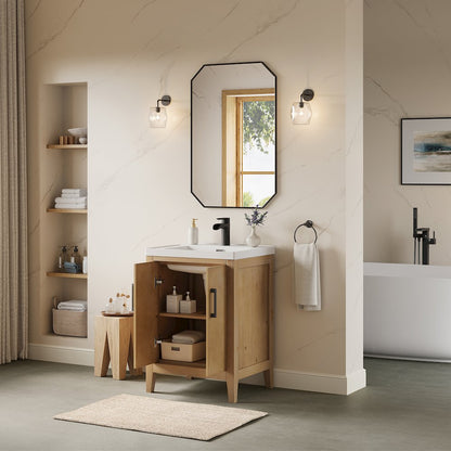 24" Single Bathroom Vanity in with White Ceramic Intergated Sink with Mirror