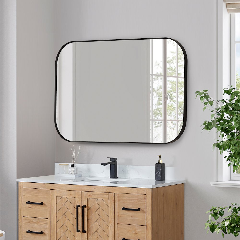 48x30" Rectangular Aluminum Framed in Matte Black Modern Bathroom Wall Mirror